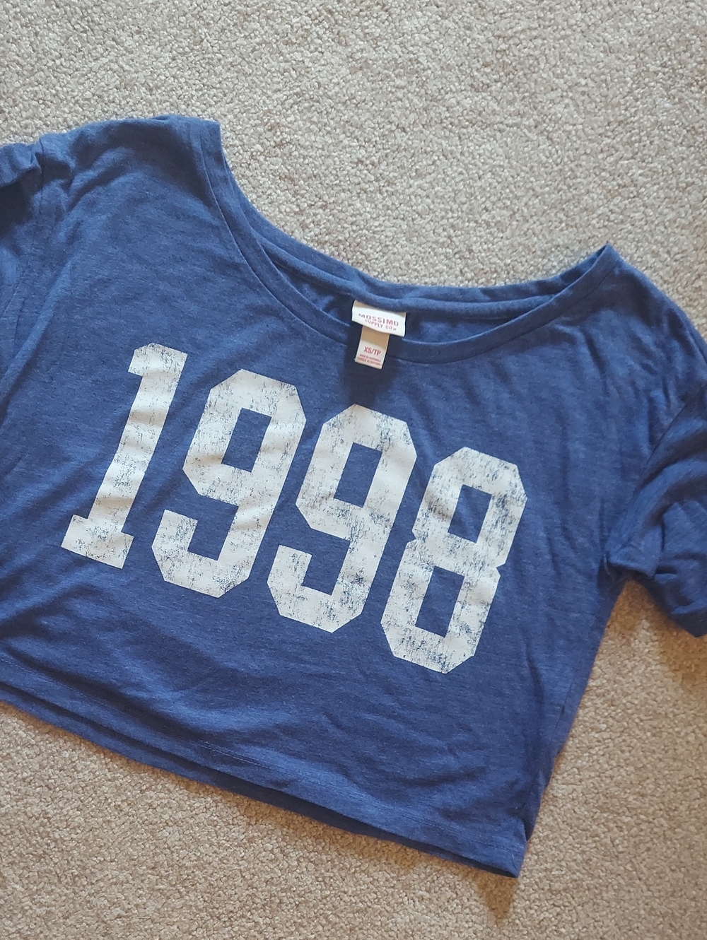 Mossimo Supply Co. Blue Crop Tee with White '1998' Graphic